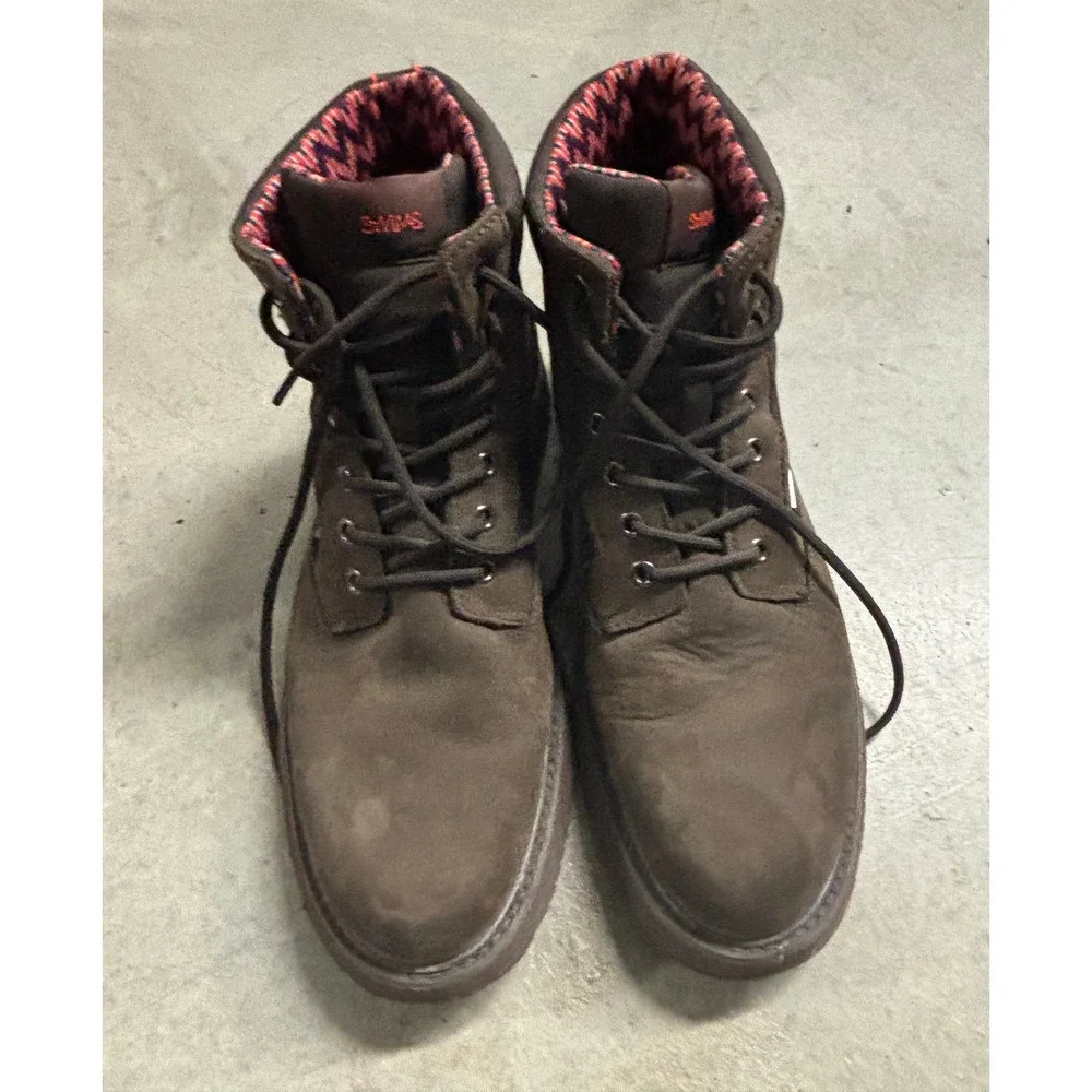 SIVAS Mens Brown Suede Lace Up Ankle Boots Patterned Lining Ridged Sole
